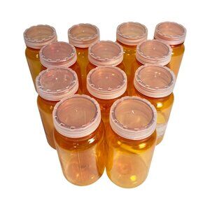 Vintage Empty Amber Medicine Bottle Lot 12 120cc Plastic Bottles Craft Storage